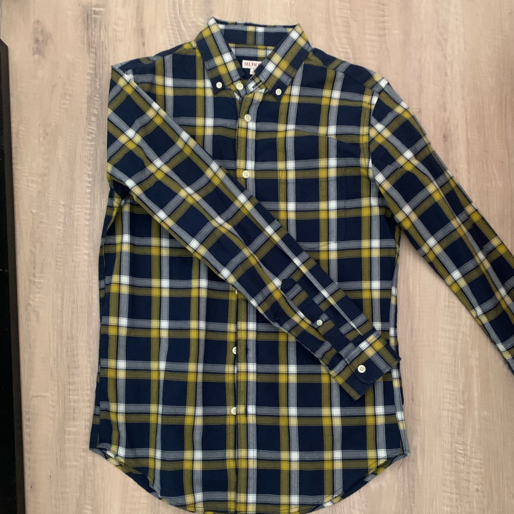 Blue and yellow plaid button down